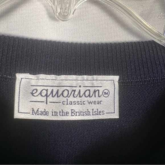 Vintage Equorian Heritage Blue Lambswool Preppy Button Cardigan Sweater Large - Picture 2 of 10